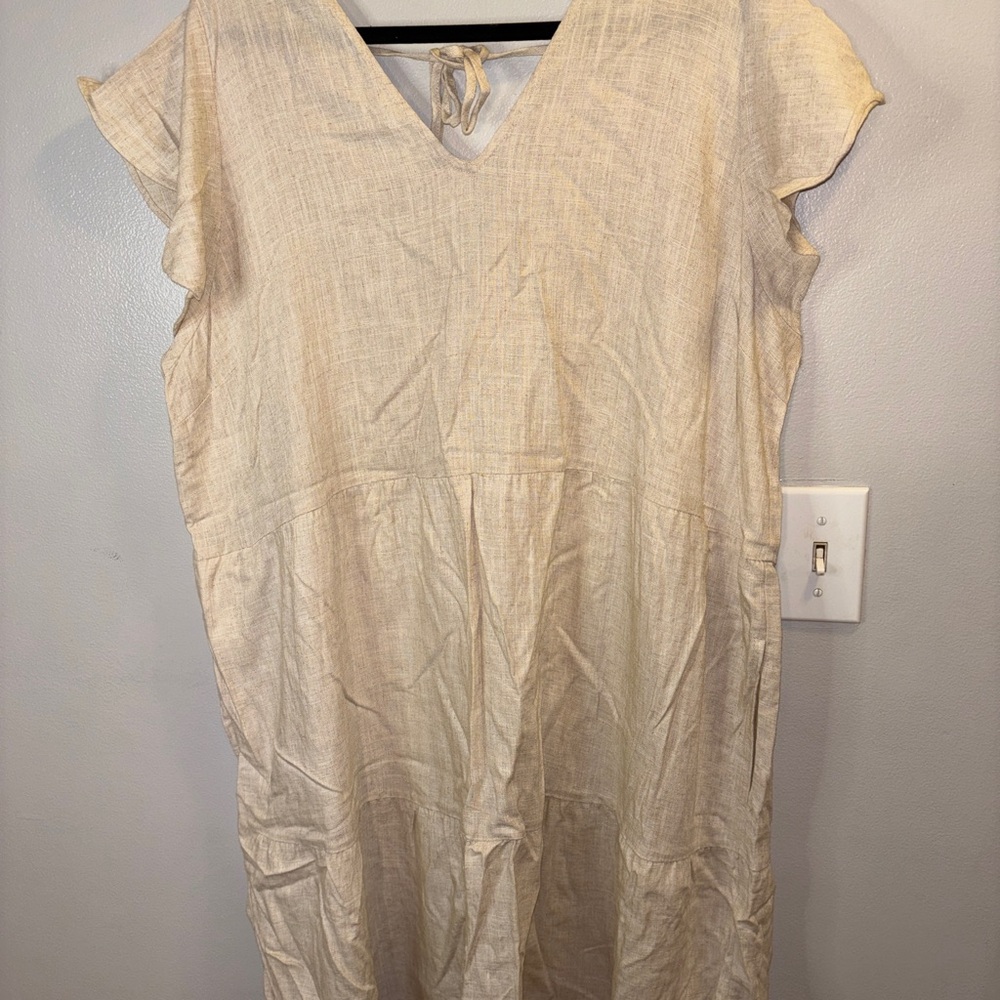 Dex Beige Flutter Sleeve Mini Dress